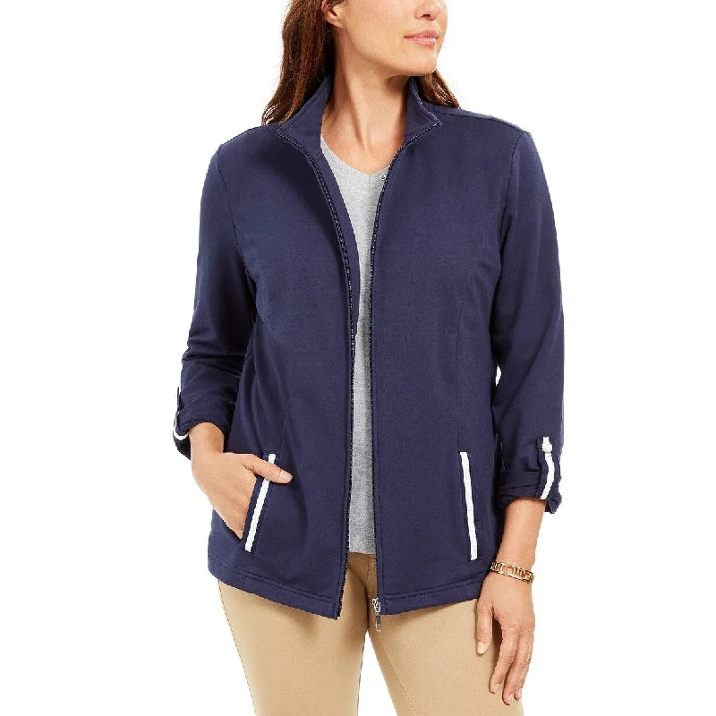 Karen Scott Women's Sport French Terry Ribbon-Trim Jacket Navy Size Extra Large - XL