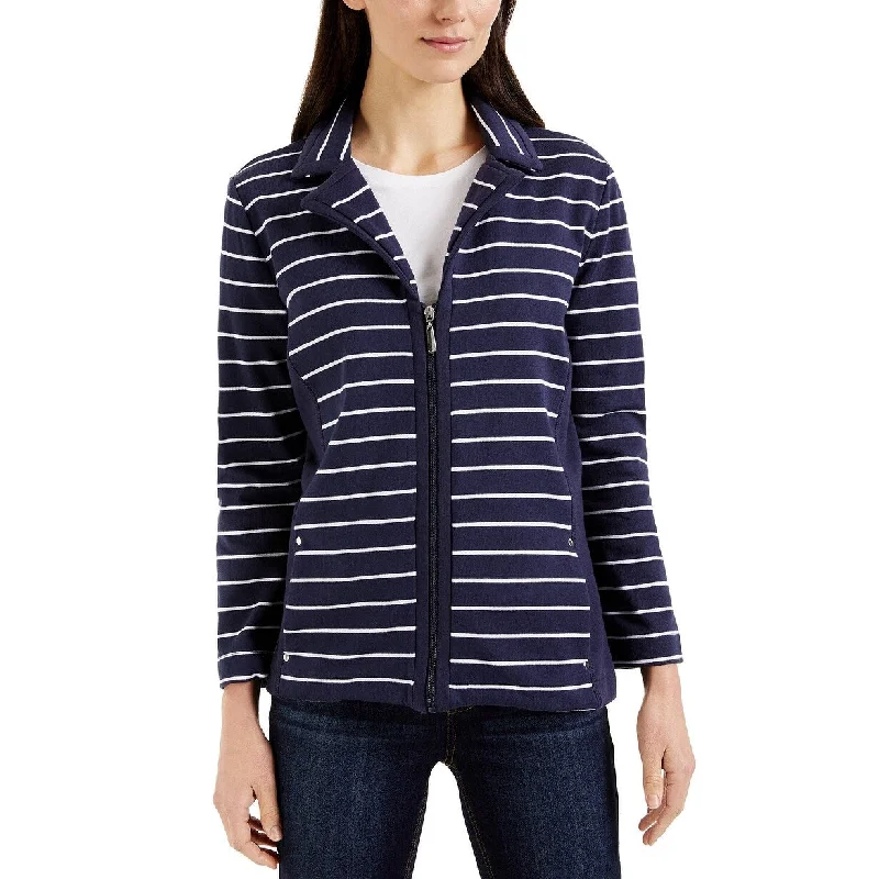 Karen Scott Women's Sport French Terry Striped Jacket Navy Size Large