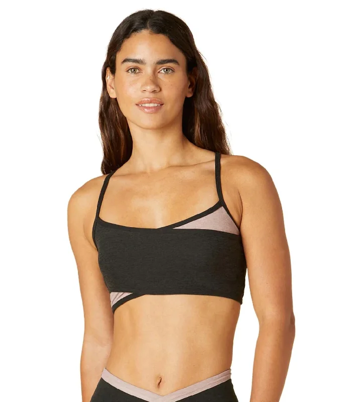 Spacedye Blocked At Your Leisure Yoga Sports Bra In Darkest Night/chai Colorblock