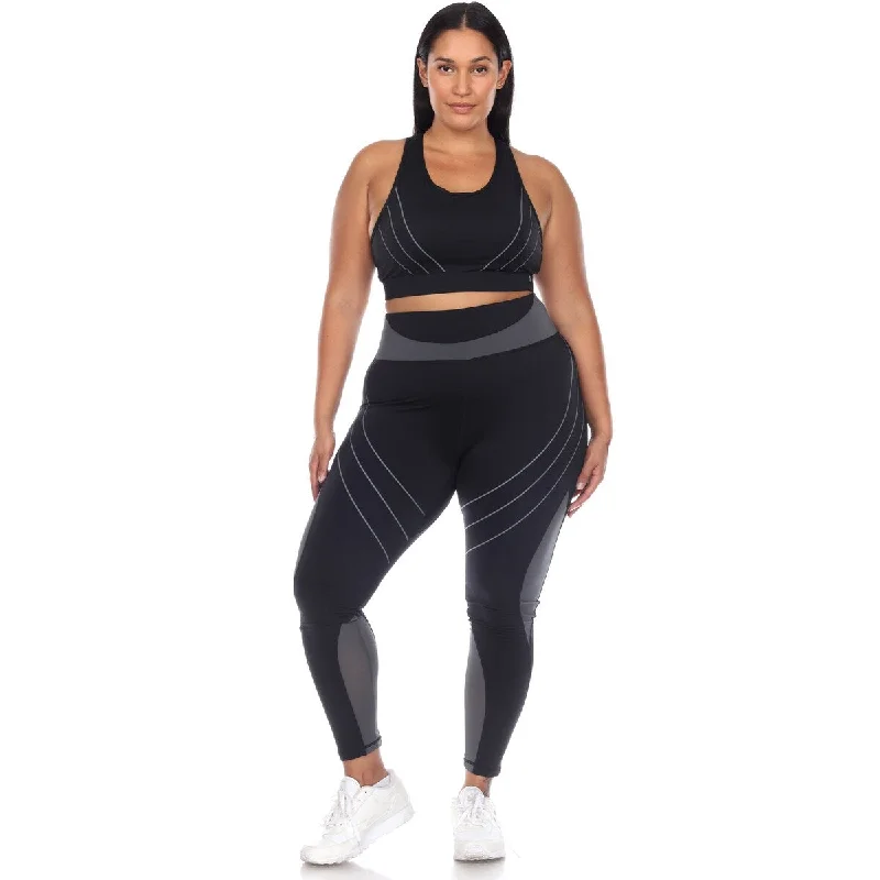 White Mark Women's Plus Size Cut Out Back Mesh Sports Bra & Leggings Set