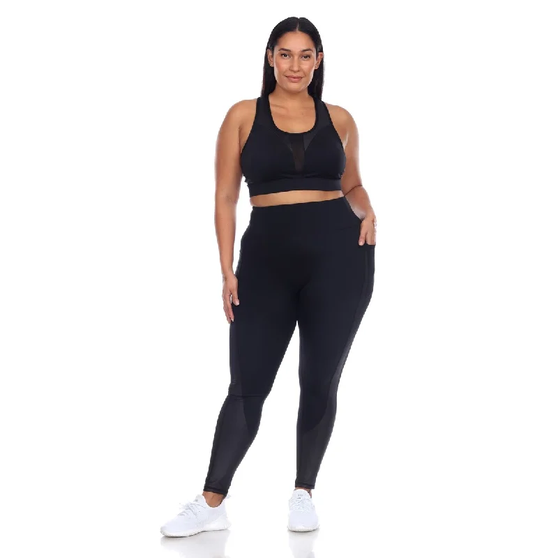 White Mark Women's Plus Size Racer Back Sports Bra & Mesh Leggings Set