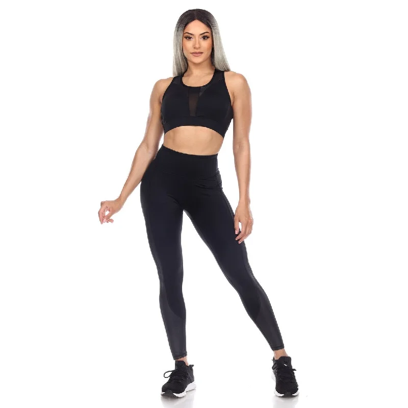 White Mark Women's Racer Back Sports Bra & Mesh Leggings Set