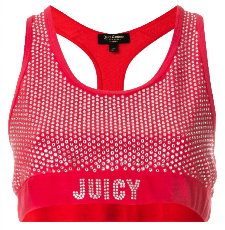 Women's Velour Sports Bra In Red